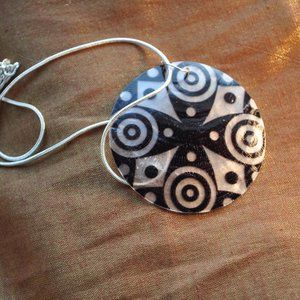 🐯capiz shell focal pendant 50mm cross black & white 925 silver necklace (w5020)
